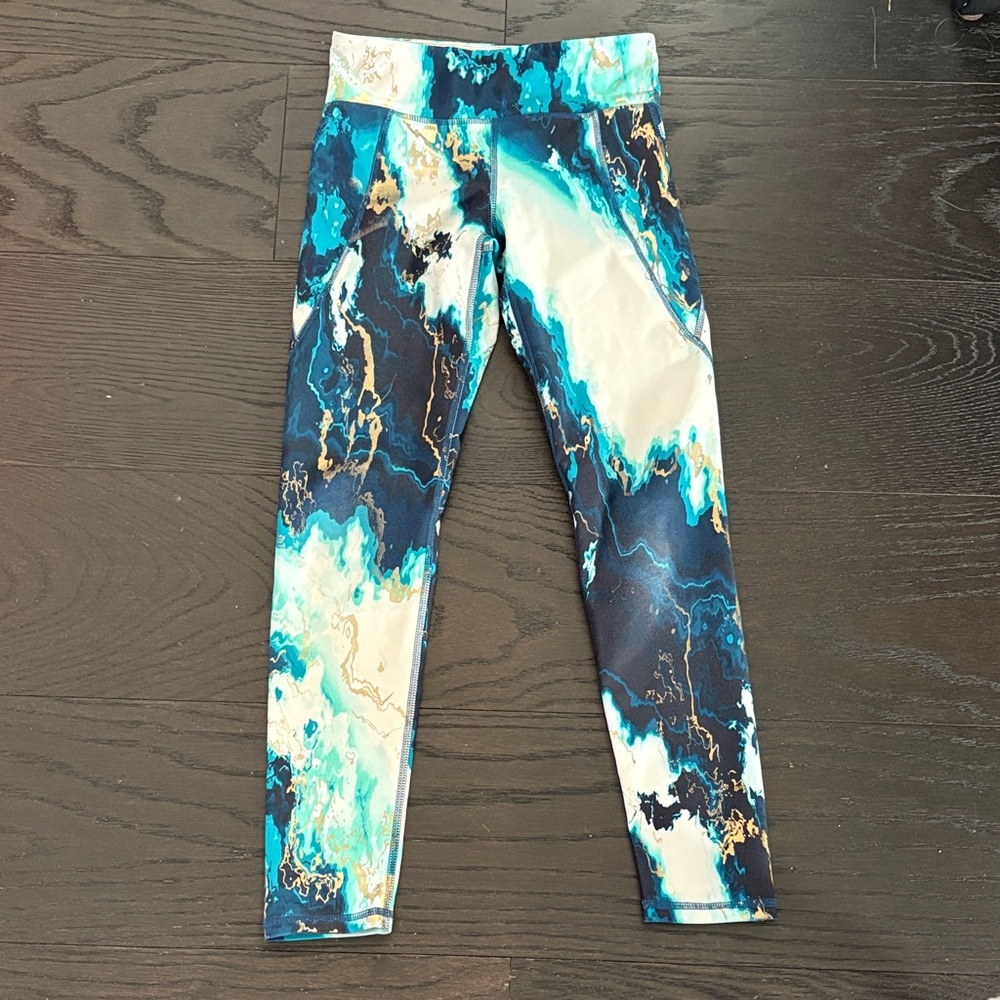 Old Navy Teal and Gold Marble Kids Leggings